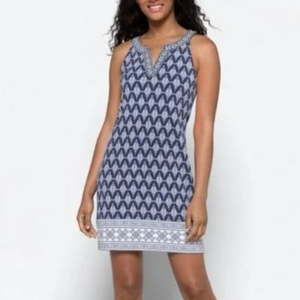 Magnolia Grace Blue White V-neck Navy Tank Dress Medium Petite